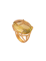 Faye Ring, Checkers Cut Lemon Quartz, 14K Gold Plated Adjustable