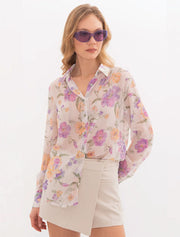 Floral Button-Down Blouse, Ivory