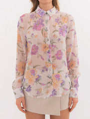 Floral Button-Down Blouse, Ivory
