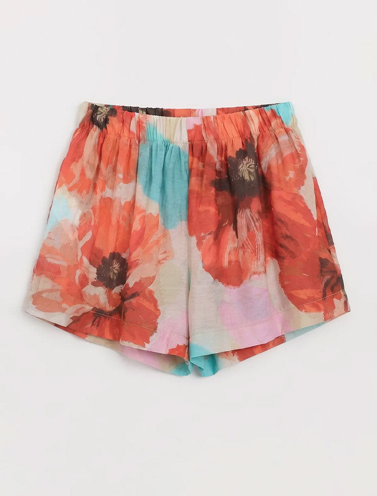 Floral Elastic Waist Shorts, Multicolor