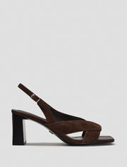 Fold-Over Front Strap Suede Sandals, Dark Brown