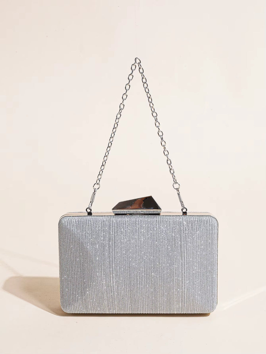 Framed Sculptural Clutch Bag, Silver