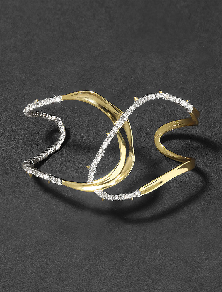 Freeform Pavé Cuff Bracelet, 14K Yellow Gold Plated