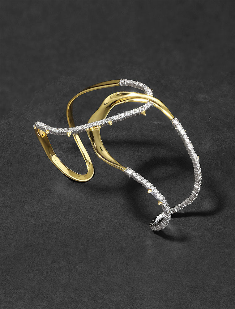 Freeform Pavé Cuff Bracelet, 14K Yellow Gold Plated