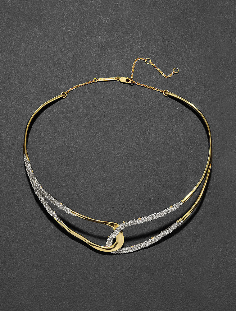 Freeform Pavé Intertwined Collar Necklace, 14K Yellow Gold Plated