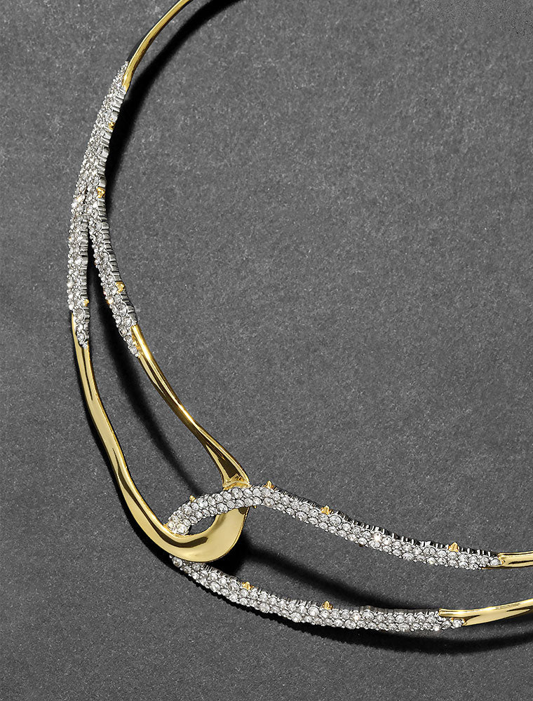 Freeform Pavé Intertwined Collar Necklace, 14K Yellow Gold Plated