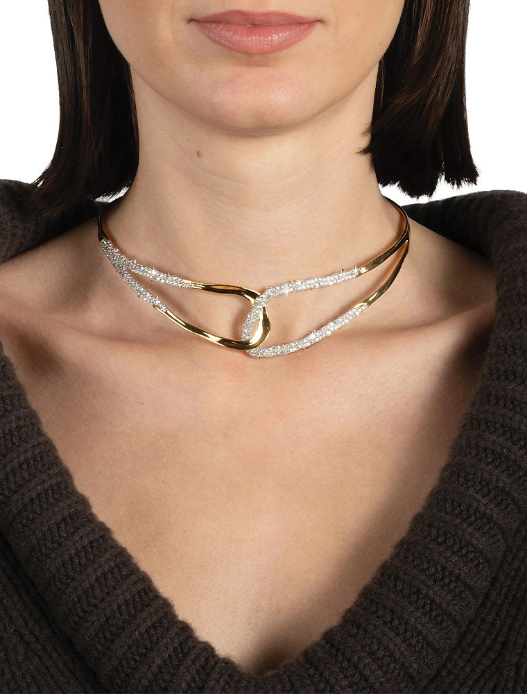 Freeform Pavé Intertwined Collar Necklace, 14K Yellow Gold Plated