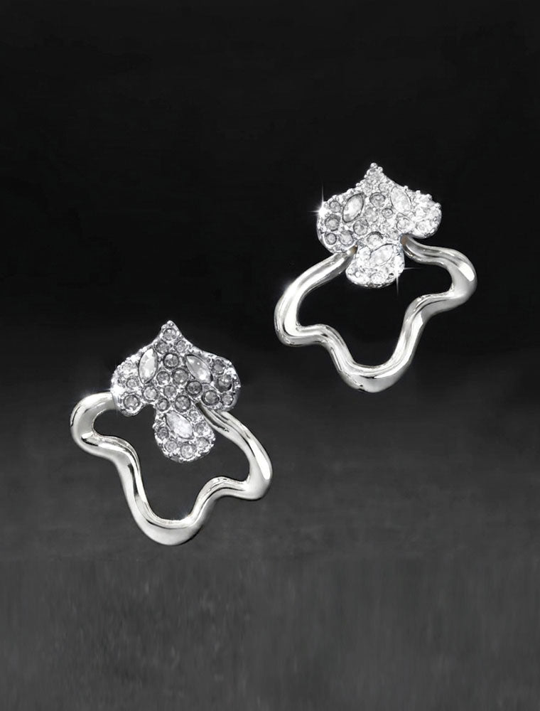 Freeform Pavé Crystal Jacket Earring, 14K White Gold over Brass