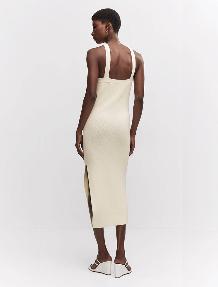 Front Center Hoop Detail Knit Dress, Cream