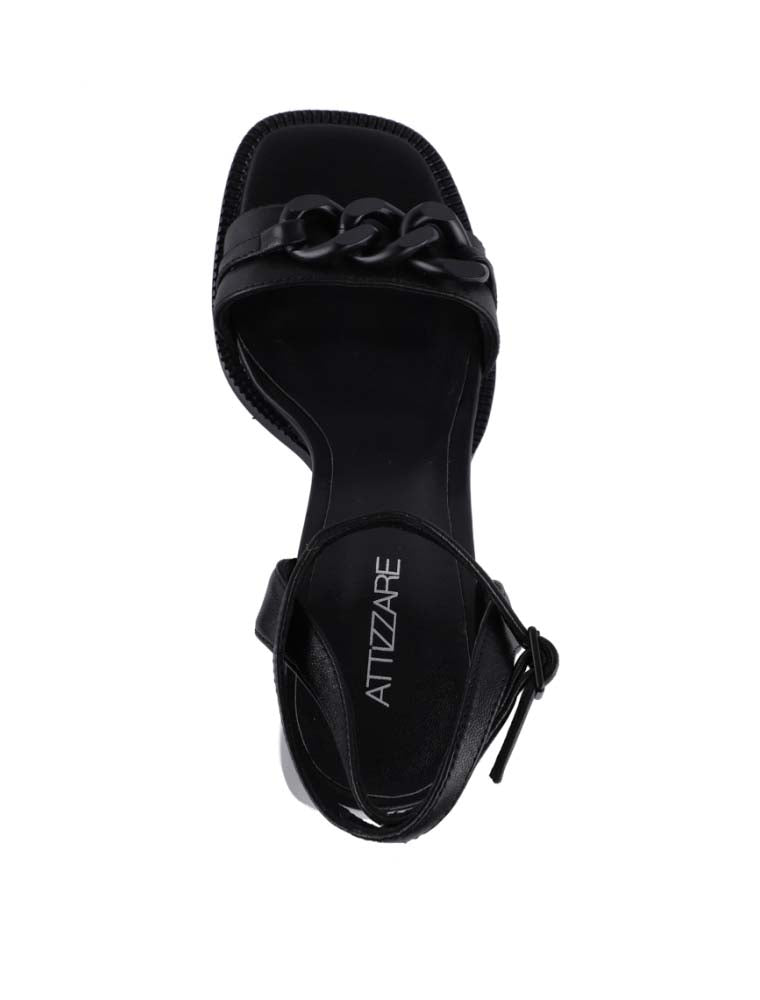 Front Chunky Chain Detail Ankle Strap Sandals, Black