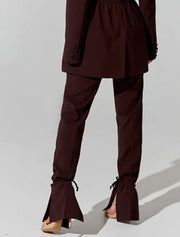 High Waisted Trousers with Ankle Ties, Chocolate