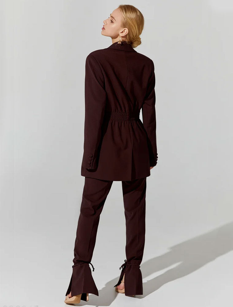 High Waisted Trousers with Ankle Ties, Chocolate