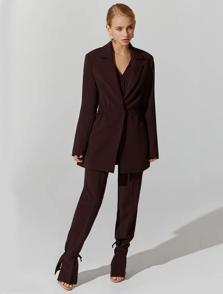 High Waisted Trousers with Ankle Ties, Chocolate