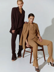 High Waisted Trousers with Ankle Ties, Chocolate
