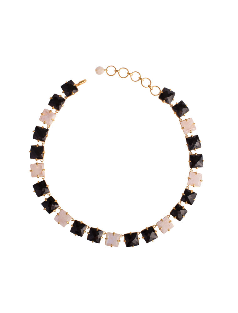 Gabby Riviere Necklace, Black Onyx & Moonstone, 14K Gold Plated