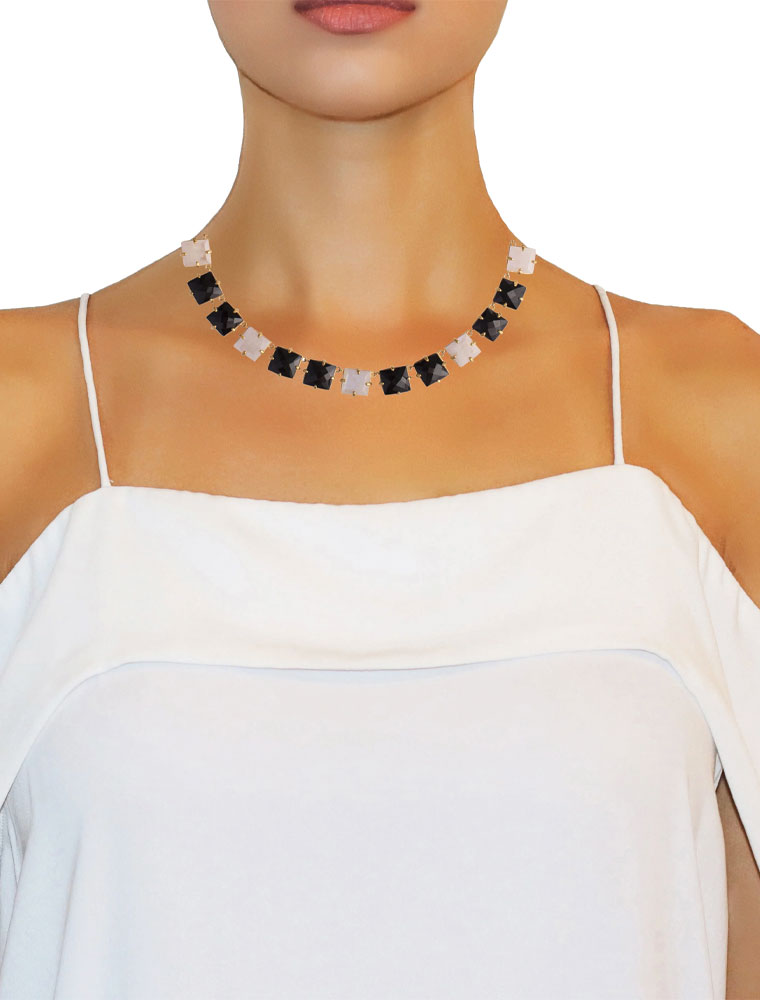 Gabby Riviere Necklace, Black Onyx & Moonstone, 14K Gold Plated