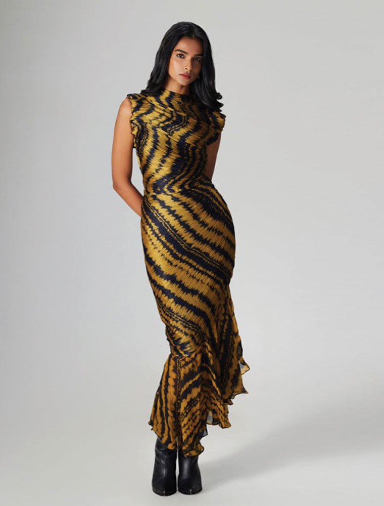 Gathered Ruch Liora Maxi Dress, Mustard