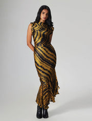 Gathered Ruch Liora Maxi Dress, Mustard