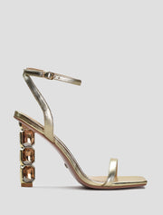 Gem-Stone Heeled Strappy Sandals, Gold