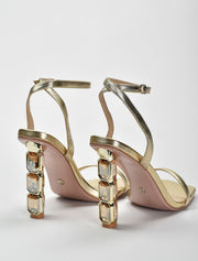 Gem-Stone Heeled Strappy Sandals, Gold