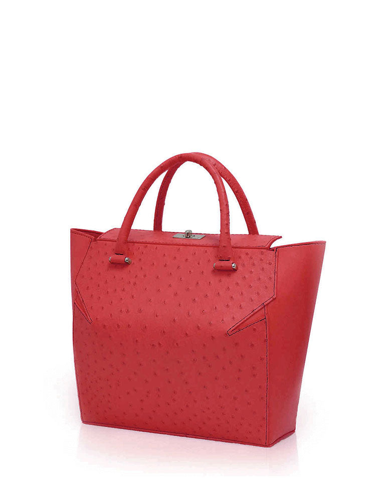 Genuine Ostrich Marquis Tote, Red