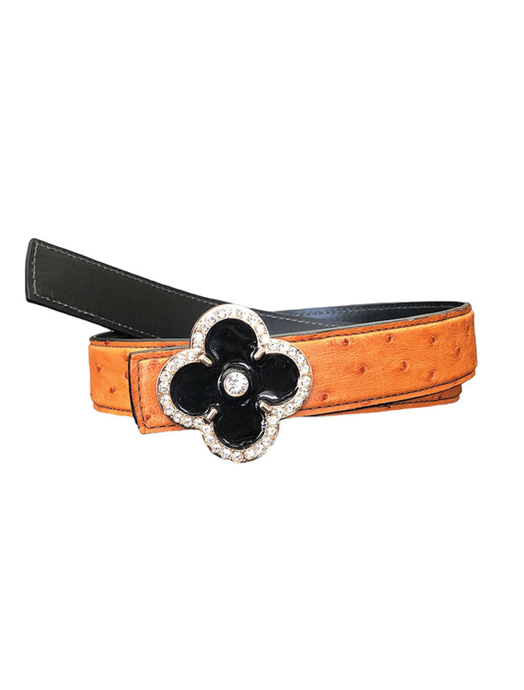PEcado "Flower" Belt, Genuine Ostrich, Cognac
