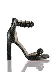 Genuine Python Stiletto Ankle Wrap Sandals, Green