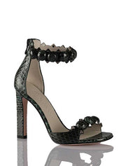 Genuine Python Stiletto Ankle Wrap Sandals, Green
