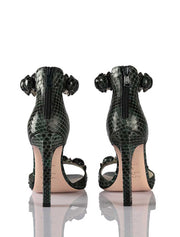 Genuine Python Stiletto Ankle Wrap Sandals, Green