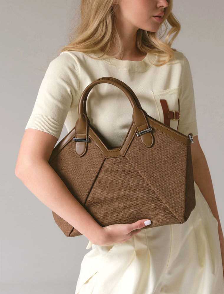 Geometric Leather Tote Bag, Brown