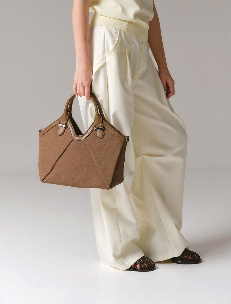 Geometric Leather Tote Bag, Brown