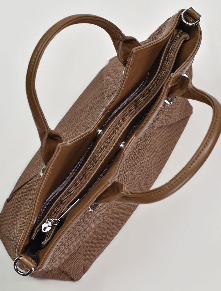 Geometric Leather Tote Bag, Brown