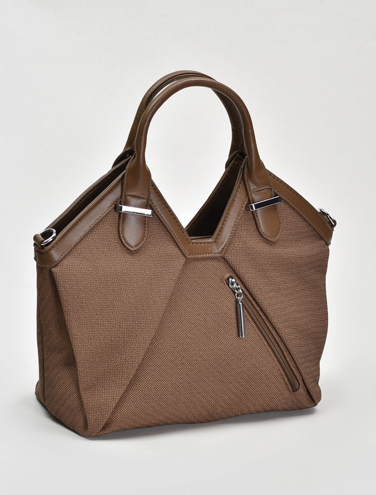 Geometric Leather Tote Bag, Brown