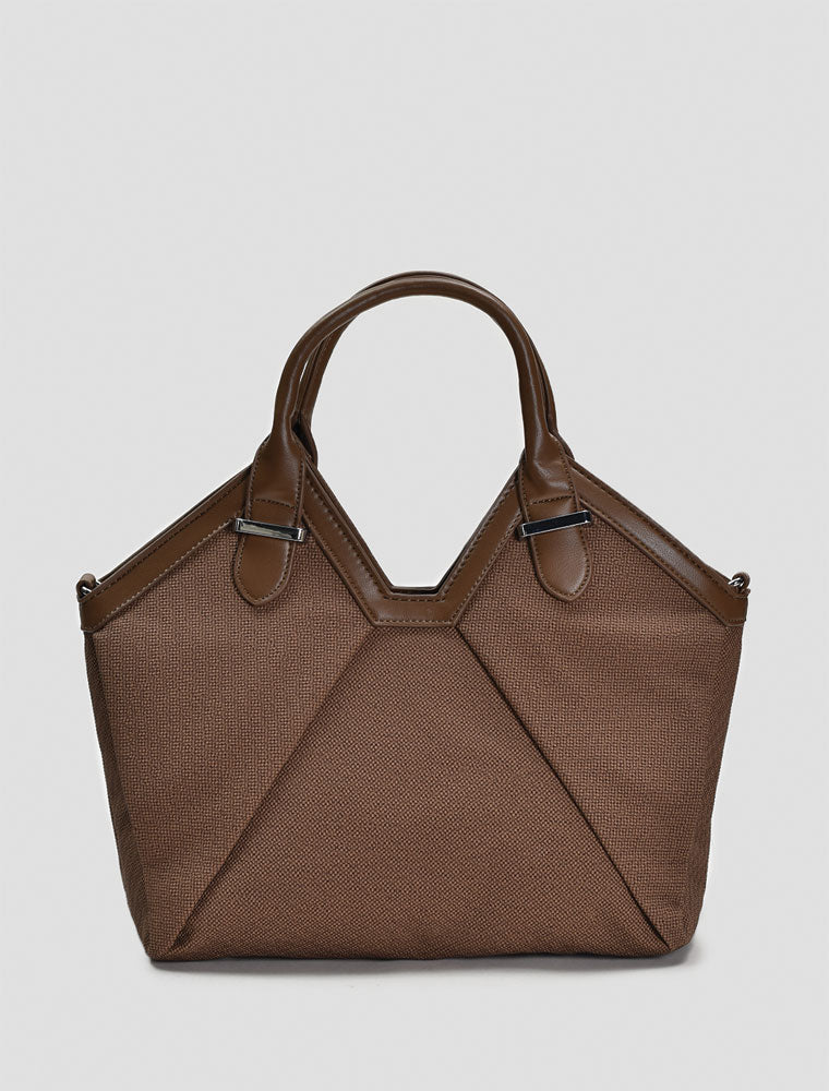 Geometric Leather Tote Bag, Brown