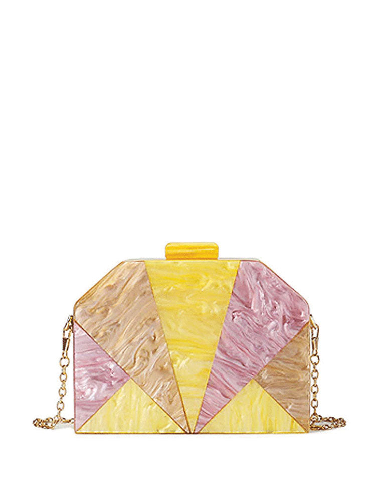 Geometrical Acrylic Clutch Bag, Multicolor Yellow / Pink