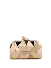 Geometrical Metal Clutch Bag, Silver