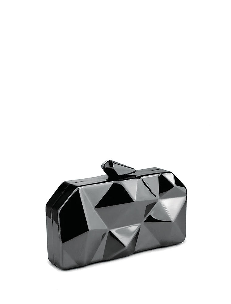 Geometrical Metal Clutch Bag, Gunmetal