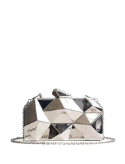 Geometrical Metal Clutch Bag, Silver