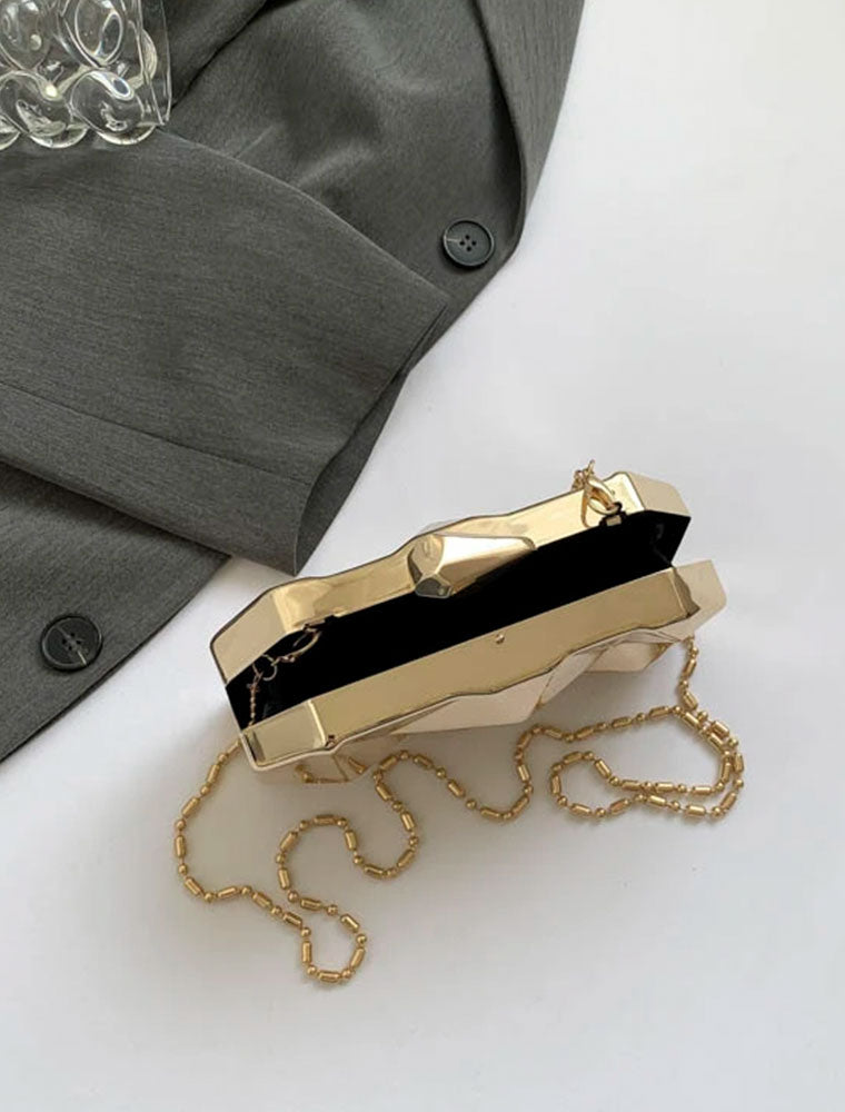 Geometrical Metal Clutch Bag, Light Rose Gold