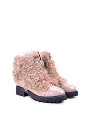 Goat Fur & Shearling Lined Hiking Boots, Blushed Pink