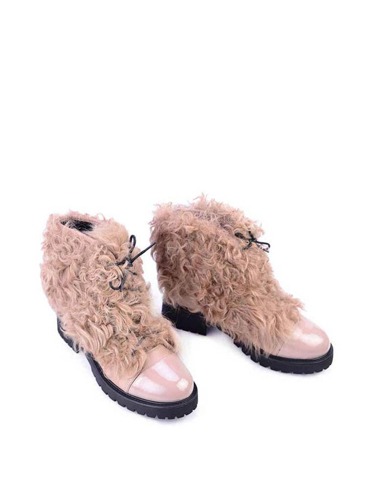 Goat Fur & Shearling Lined Hiking Boots, Blushed Pink