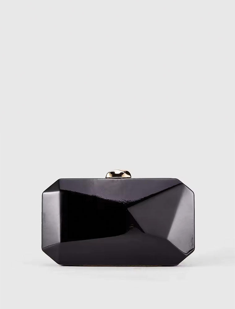 Gold Clasp Geometric PU Leather Clutch Bag, Black
