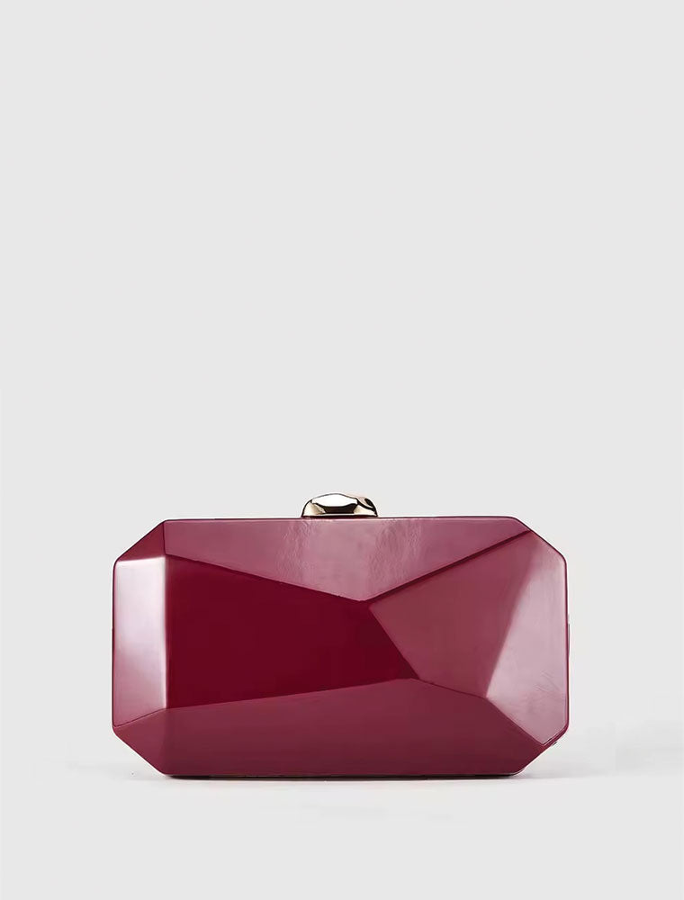 Gold Clasp Geometric PU Leather Clutch Bag, Burgandy