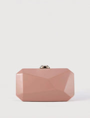 Gold Clasp Geometric PU Leather Clutch Bag, Dusty Rose