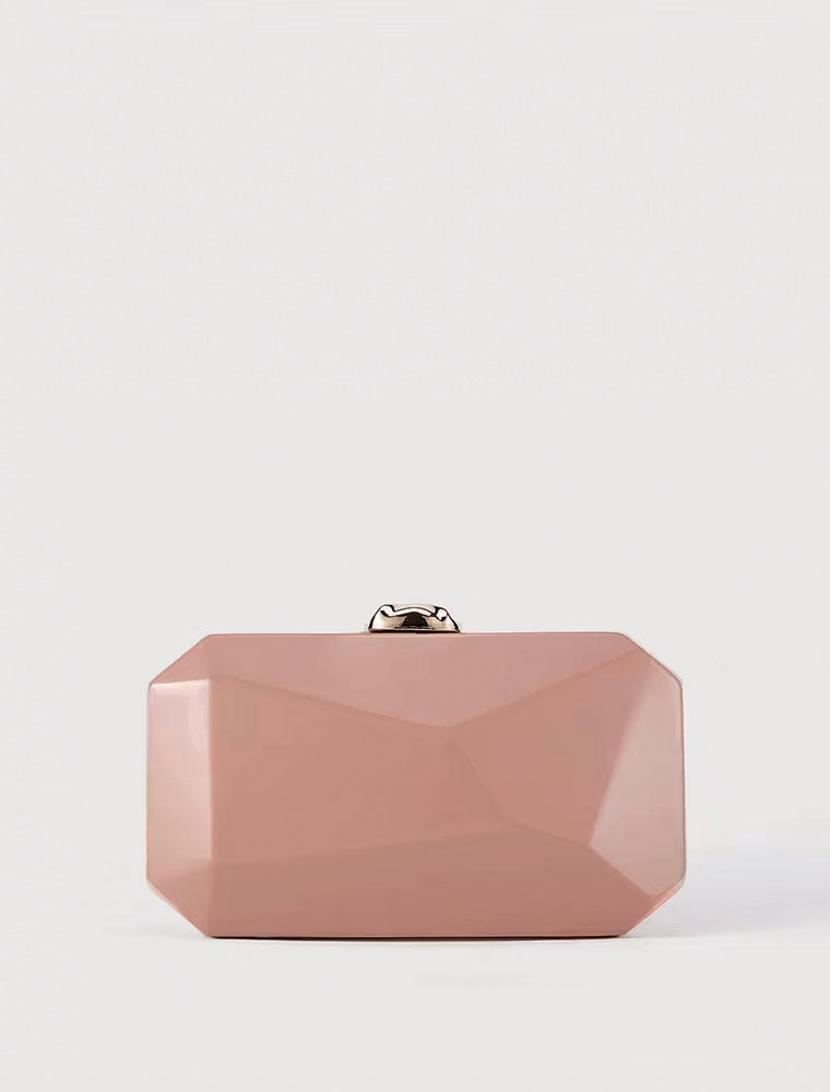 Gold Clasp Geometric PU Leather Clutch Bag, Dusty Rose