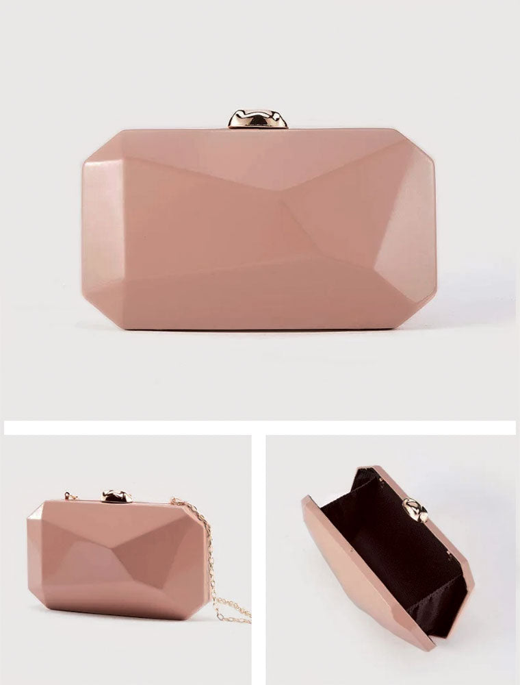 Gold Clasp Geometric PU Leather Clutch Bag, Dusty Rose