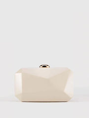 Gold Clasp Geometric PU Leather Clutch Bag, Ivory
