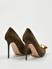 Gold Rose Suede Heels, Army Green