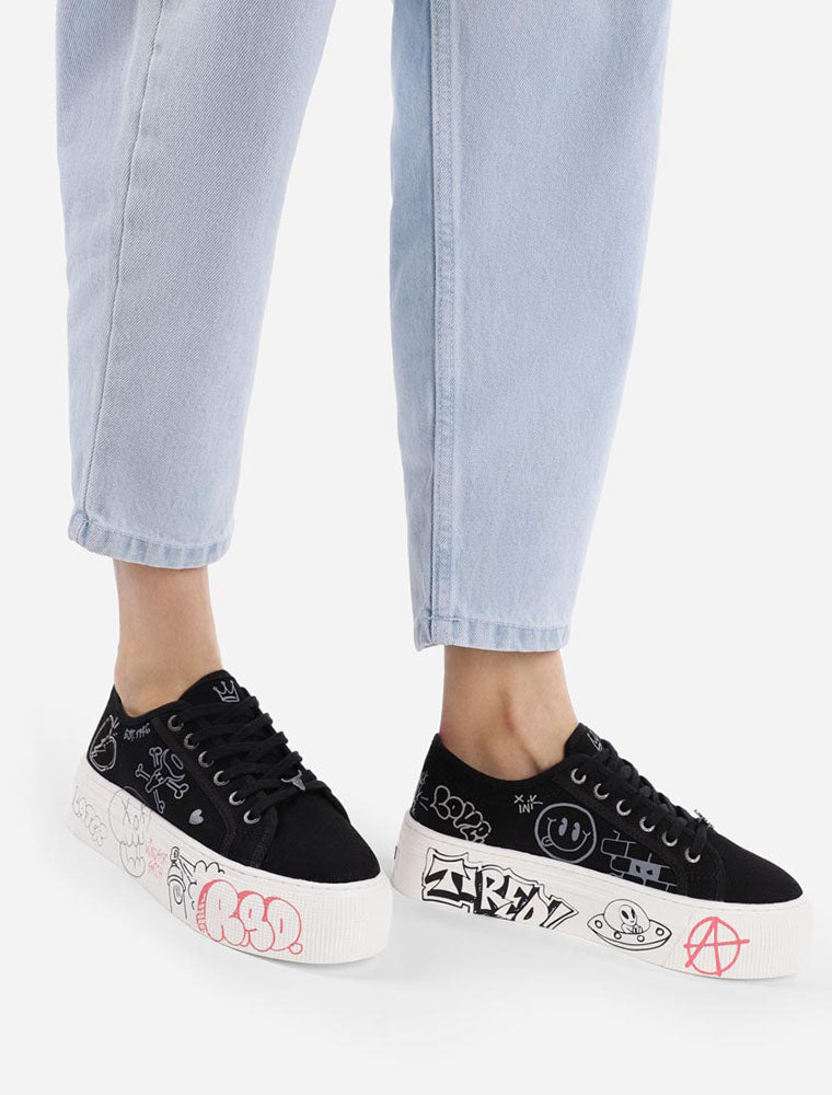 Graffiti Style Sneakers, Black