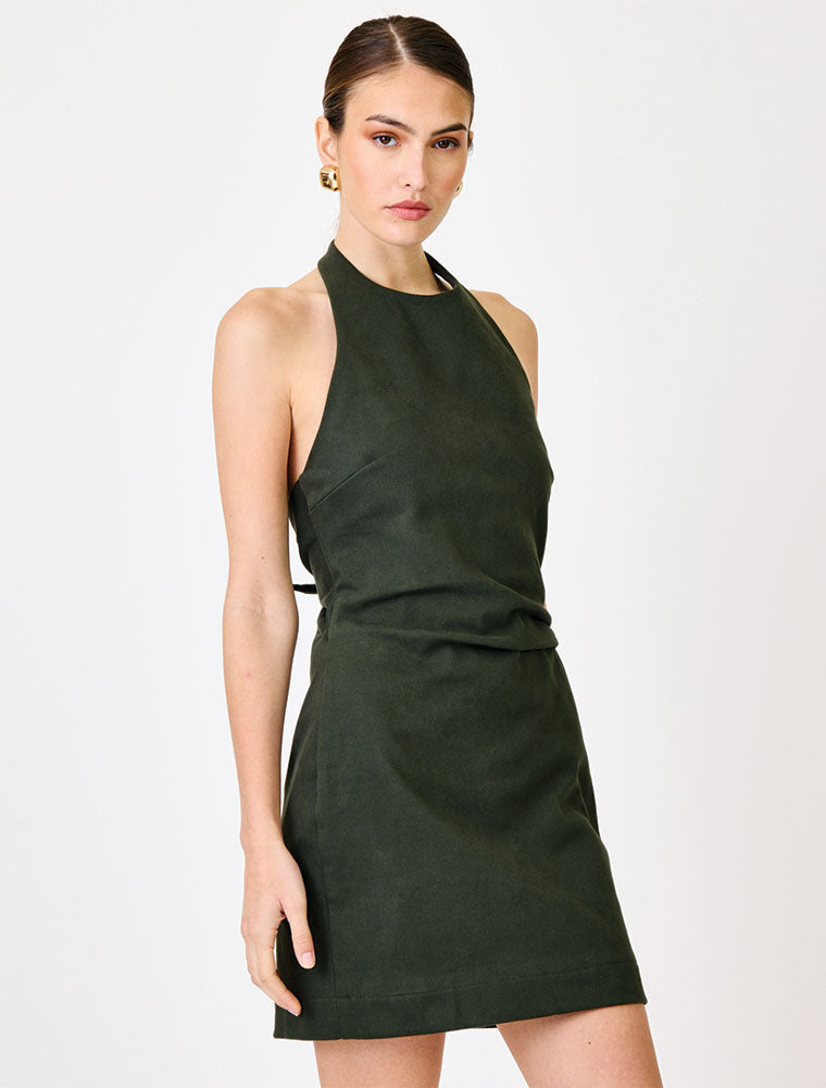 Halter Mini Dress with Back Ties, Green